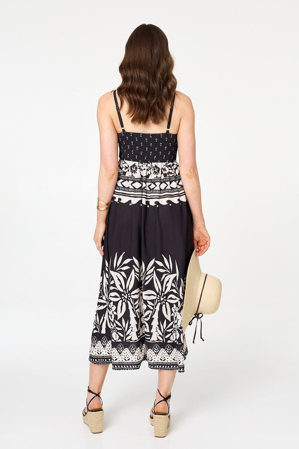 Black | Border Print Sleeveless Cami Midi Dress