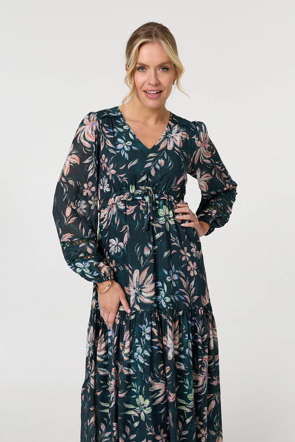 Green | Floral Long Sleeve Relaxed Maxi Dress