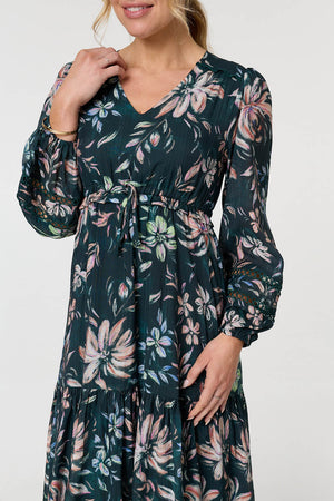 Green | Floral Long Sleeve Relaxed Maxi Dress
