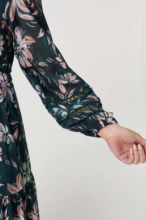 Green | Floral Long Sleeve Relaxed Maxi Dress