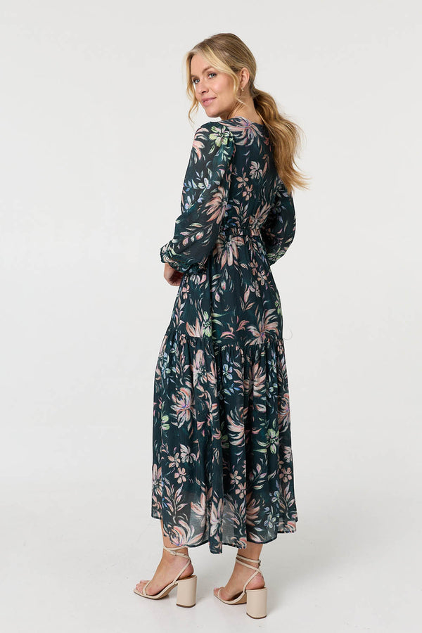 Green | Floral Long Sleeve Relaxed Maxi Dress