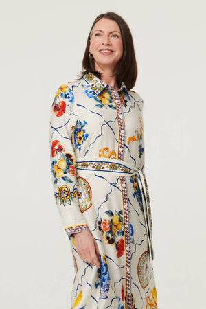 Beige | Printed Long Sleeve Maxi Shirt Dress