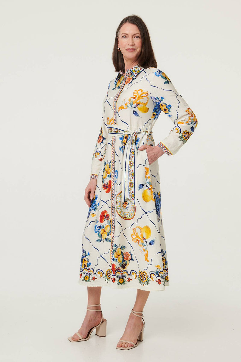 Printed Long Sleeve Maxi Shirt Dress | Izabel London