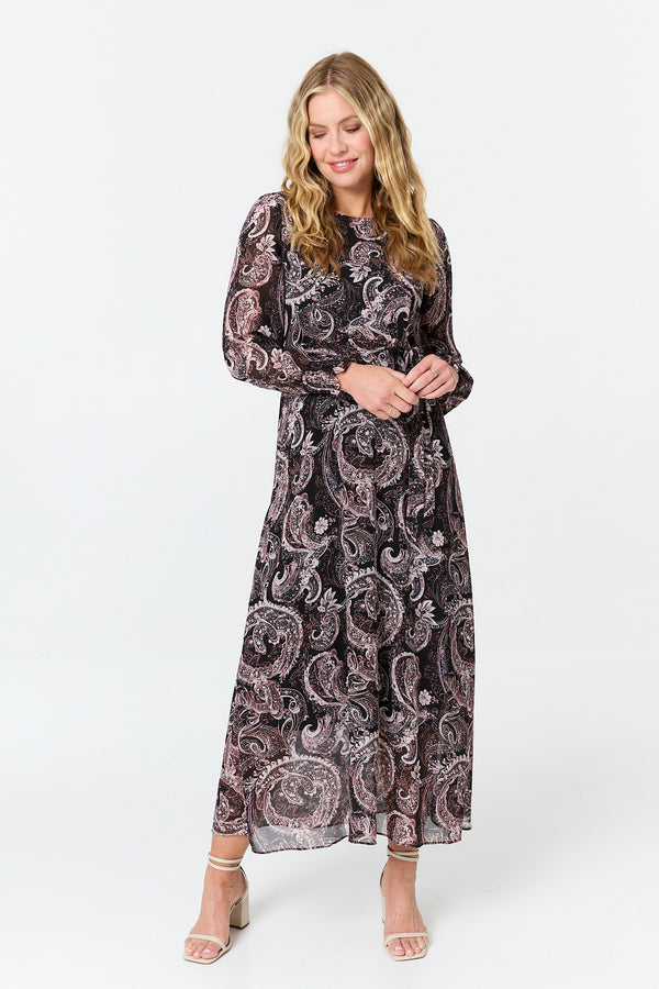 Purple | Paisley Tie Waist Layered Maxi Dress