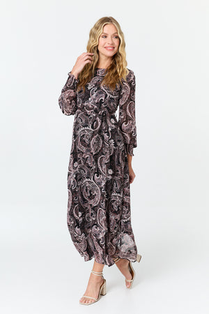 Purple | Paisley Tie Waist Layered Maxi Dress