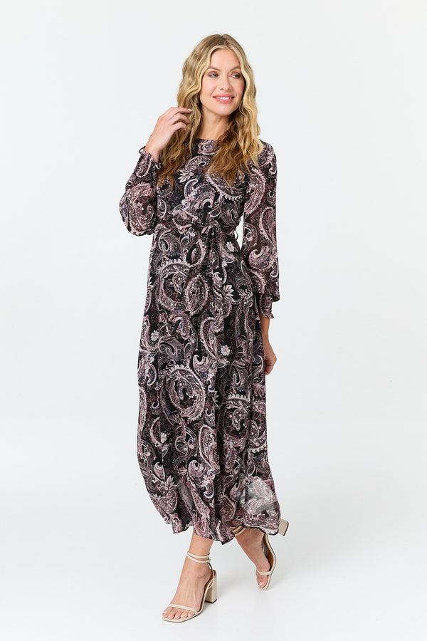 Purple | Paisley Tie Waist Layered Maxi Dress