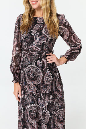 Purple | Paisley Tie Waist Layered Maxi Dress