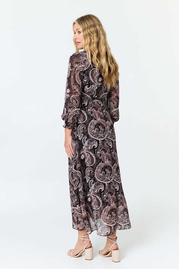 Purple | Paisley Tie Waist Layered Maxi Dress