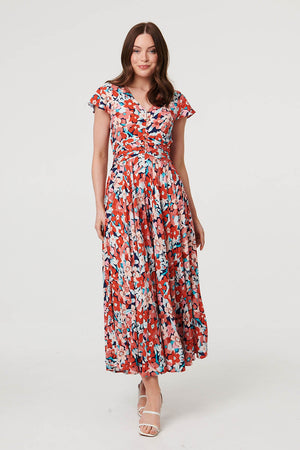 Orange | Ruched Tie Back Cap Sleeve Maxi Dress