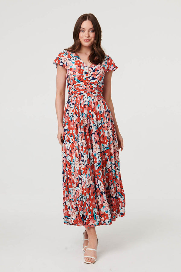 Orange | Ruched Tie Back Cap Sleeve Maxi Dress
