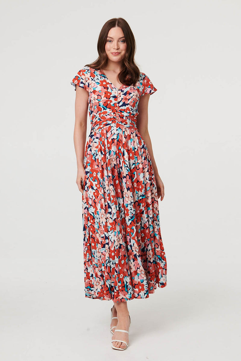 fitted lace wedding dress IFFEI Women Summer Maxi Dress Short Sleeve Wrap V Neck Floral Print High  Waist Long Flowy Dresses M Apricot : Amazon.co.uk: Fashion main image 1
