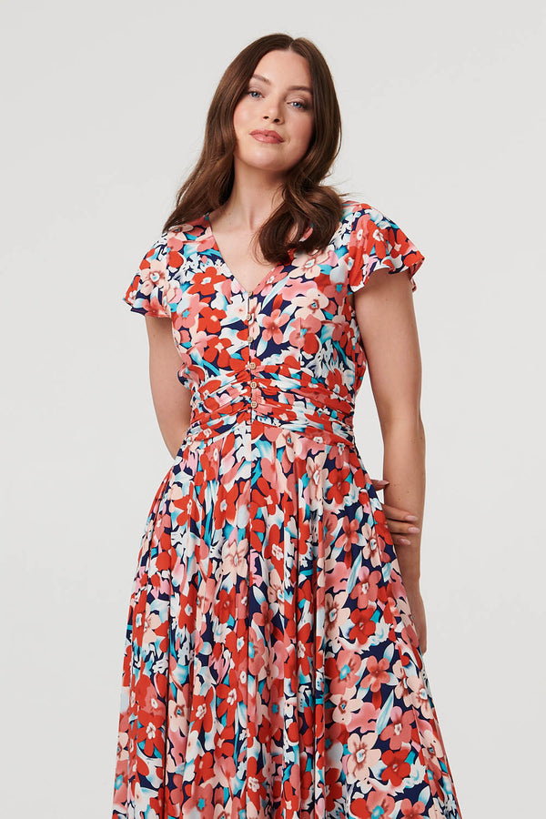 Orange | Ruched Tie Back Cap Sleeve Maxi Dress