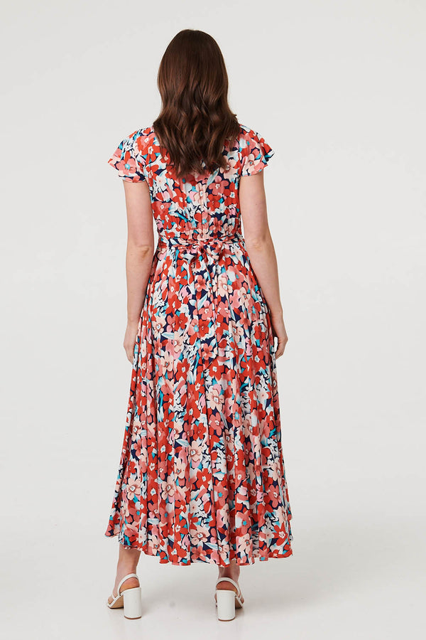 Orange | Ruched Tie Back Cap Sleeve Maxi Dress