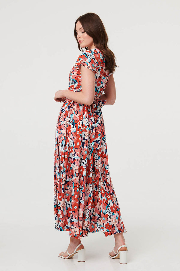 Orange | Ruched Tie Back Cap Sleeve Maxi Dress