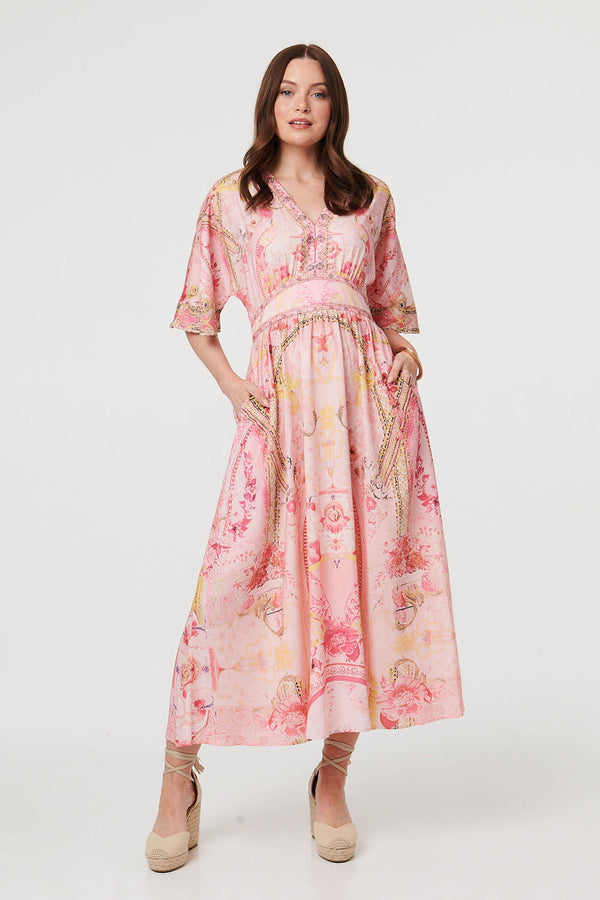 Pink | Relaxed 3/4 Sleeve Empire Maxi Dress