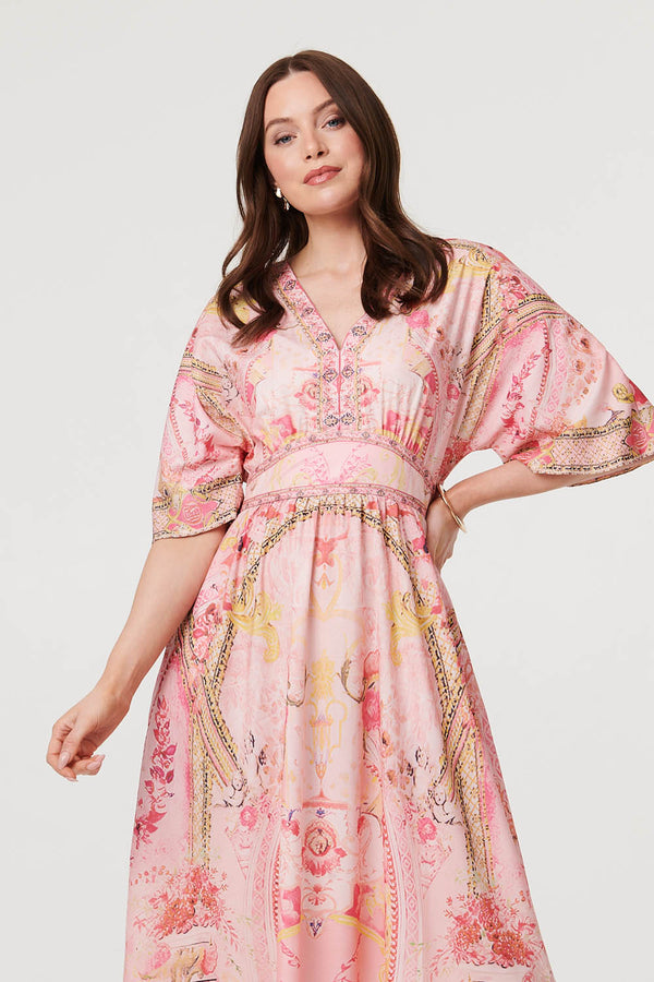 Pink | Relaxed 3/4 Sleeve Empire Maxi Dress