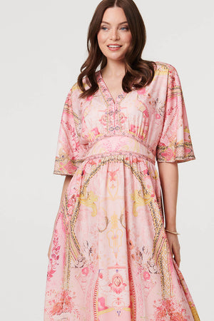 Pink | Relaxed 3/4 Sleeve Empire Maxi Dress