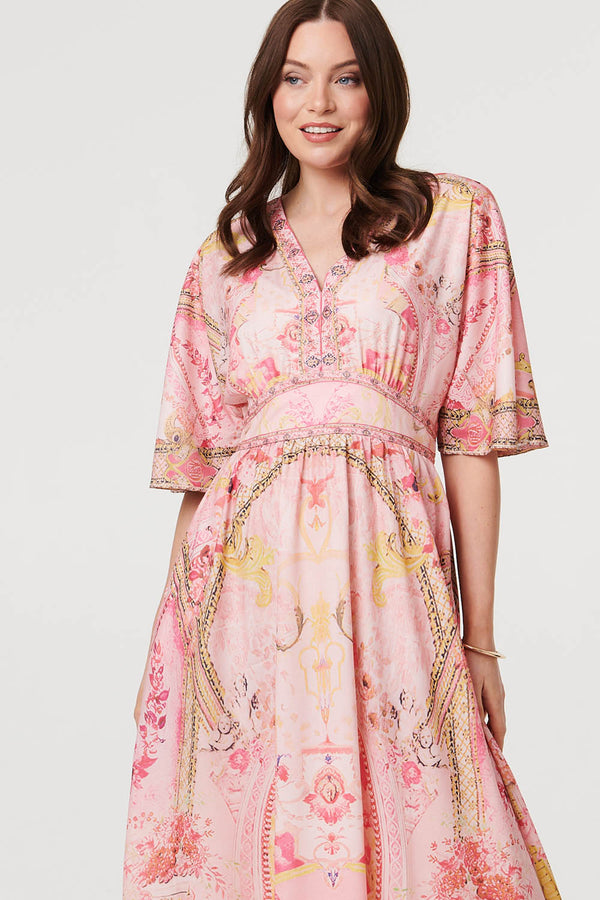 Pink | Relaxed 3/4 Sleeve Empire Maxi Dress