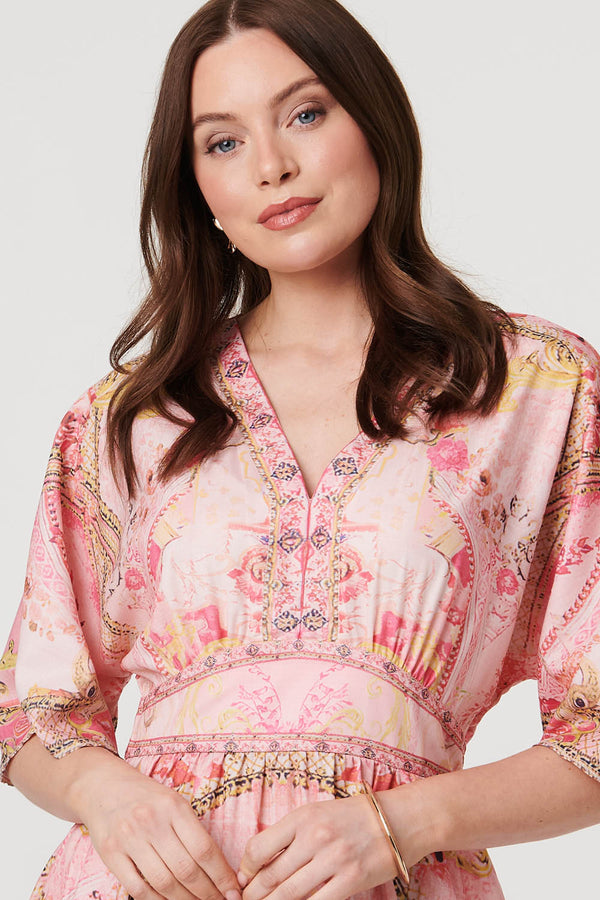 Pink | Relaxed 3/4 Sleeve Empire Maxi Dress