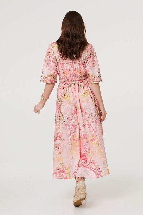 Pink | Relaxed 3/4 Sleeve Empire Maxi Dress