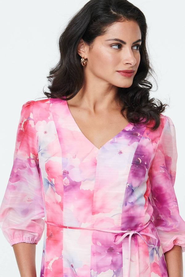 Pink | Floral Layer 3/4 Puff Sleeve Short Dress