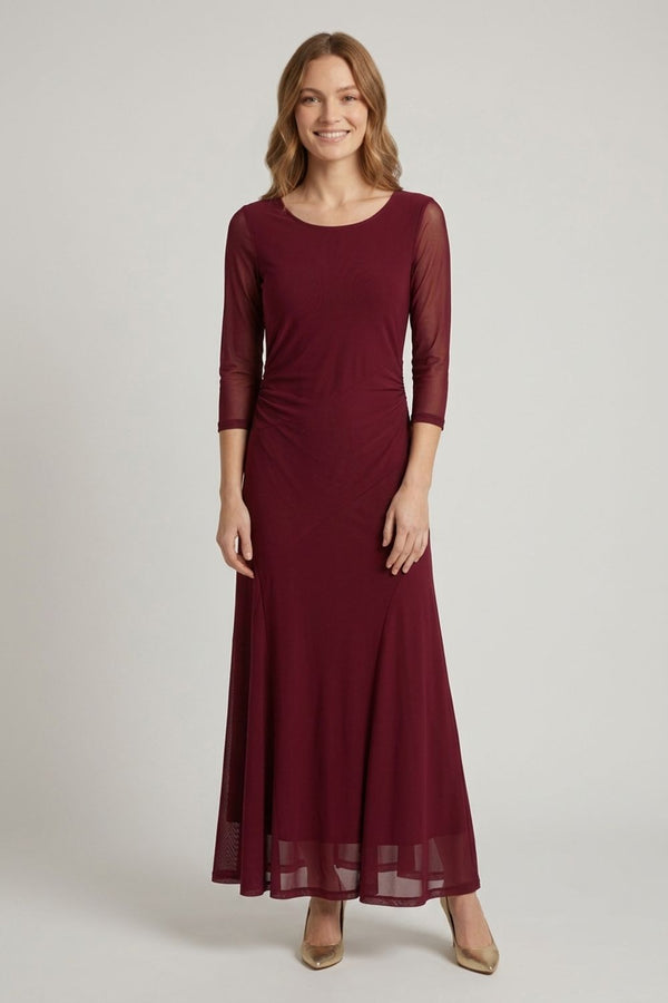 Red | Semi Sheer Layered 3/4 Sleeve Maxi Dress