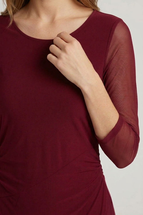 Red | Semi Sheer Layered 3/4 Sleeve Maxi Dress