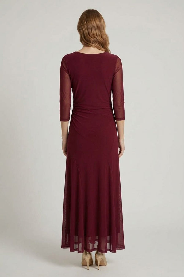 Red | Semi Sheer Layered 3/4 Sleeve Maxi Dress