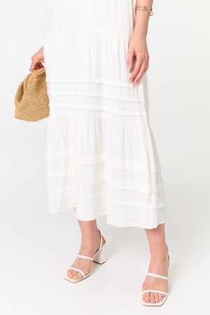 White | Cami Strap Tiered Midi Dress
