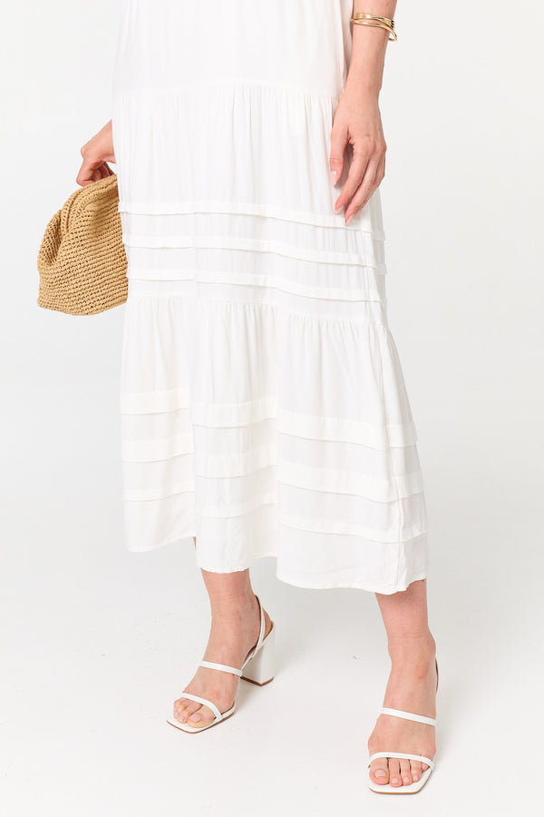 White | Cami Strap Tiered Midi Dress
