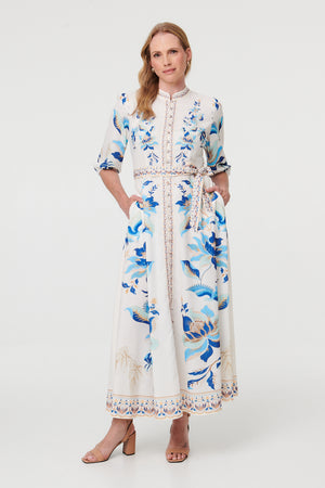 White | Floral Tie 3/4 Sleeve Maxi Dress