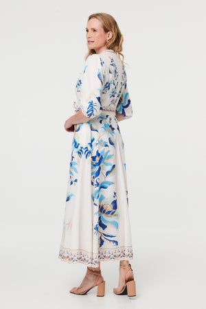 White | Floral Tie 3/4 Sleeve Maxi Dress