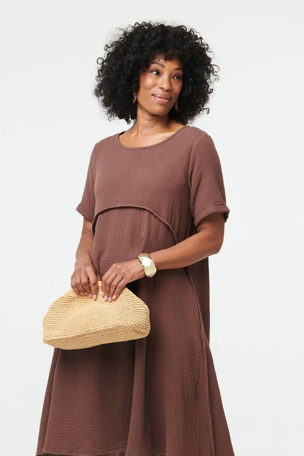 Brown | Mesh Layered Textured Midi Dress