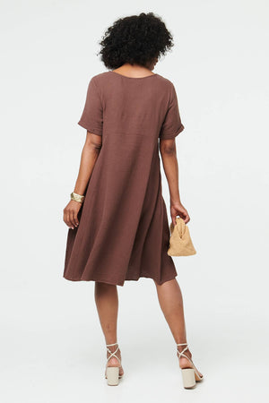 Brown | Mesh Layered Textured Midi Dress