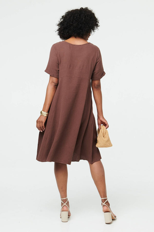 Brown | Mesh Layered Textured Midi Dress