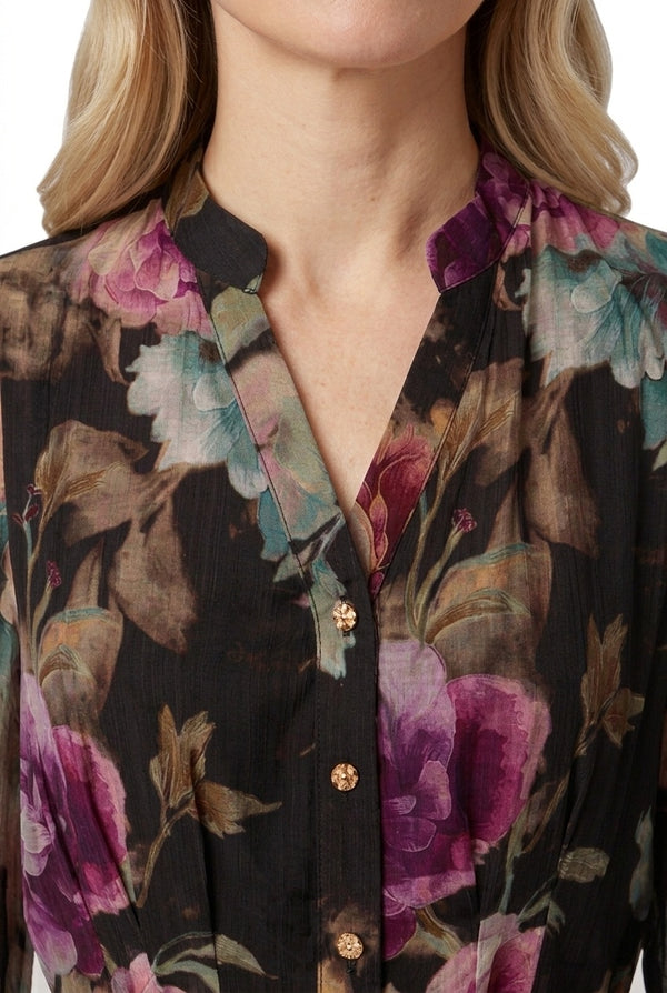 Black | Floral Long Sleeve Tie Waist Maxi Dress