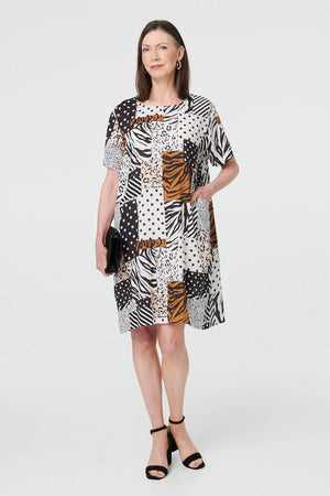 Black | Animal Print Shift Knee Length Dress