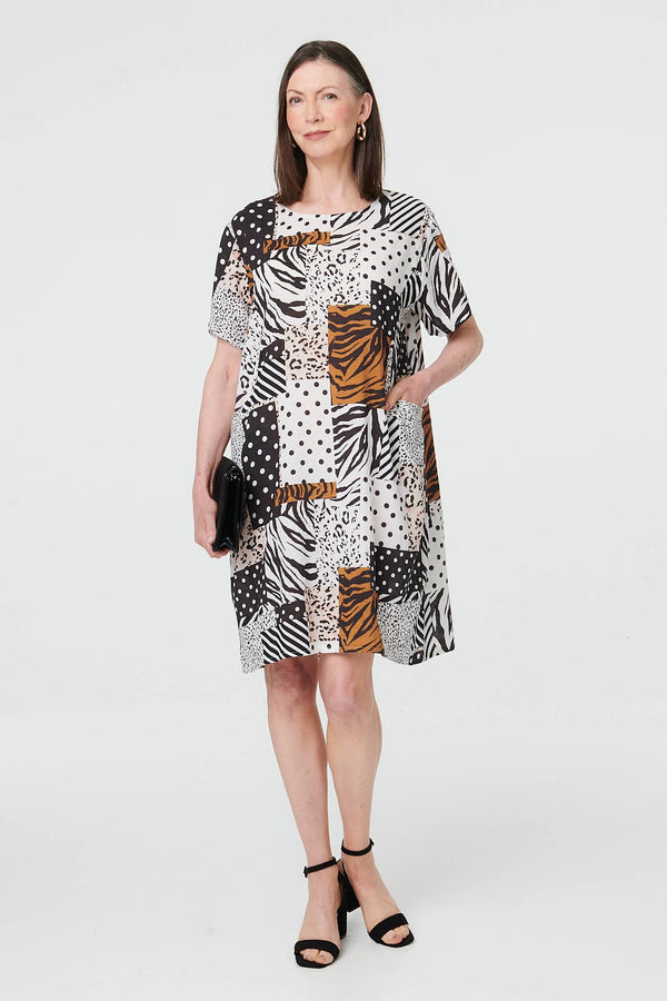 Black | Animal Print Shift Knee Length Dress