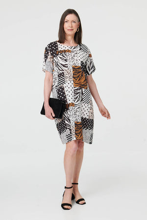 Black | Animal Print Shift Knee Length Dress