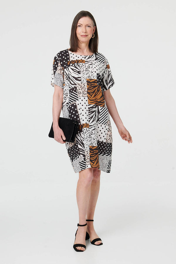Black | Animal Print Shift Knee Length Dress