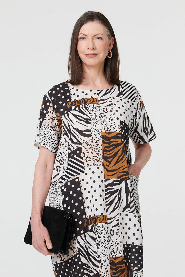 Black | Animal Print Shift Knee Length Dress