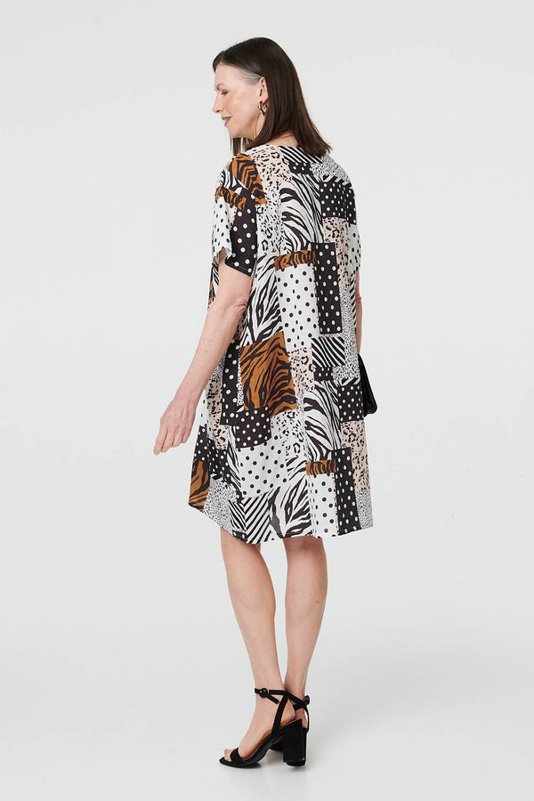 Black | Animal Print Shift Knee Length Dress