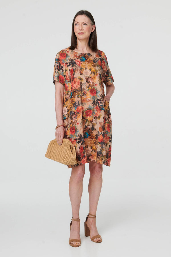 Orange | Floral Relaxed Knee Length Shift Dress