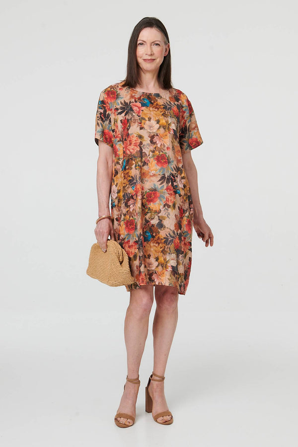 Orange | Floral Relaxed Knee Length Shift Dress