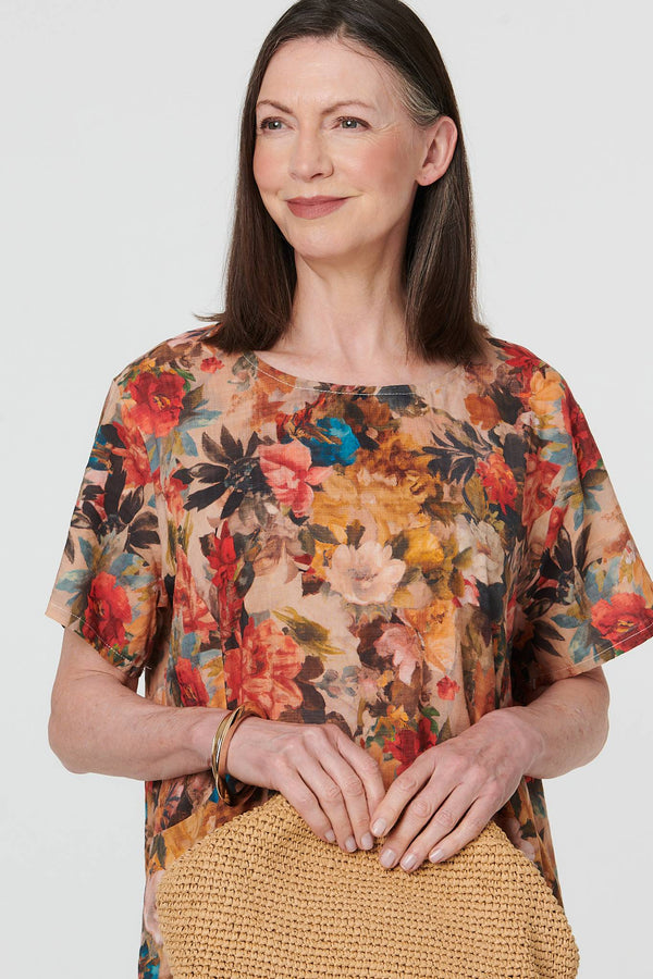 Orange | Floral Relaxed Knee Length Shift Dress
