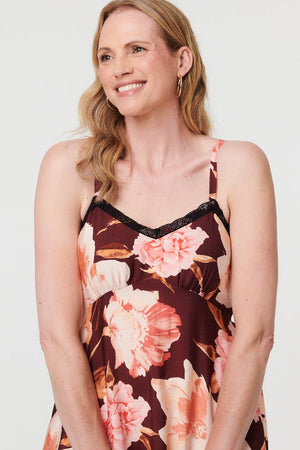Burgundy | Floral Sleeveless Lace Trim Maxi Dress