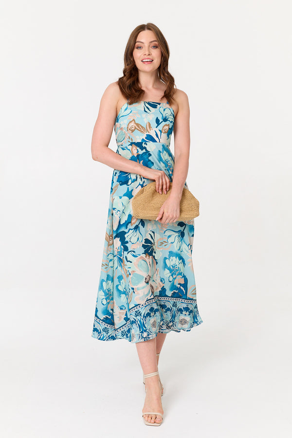Blue | Floral A-Line Sleeveless Maxi Dress

