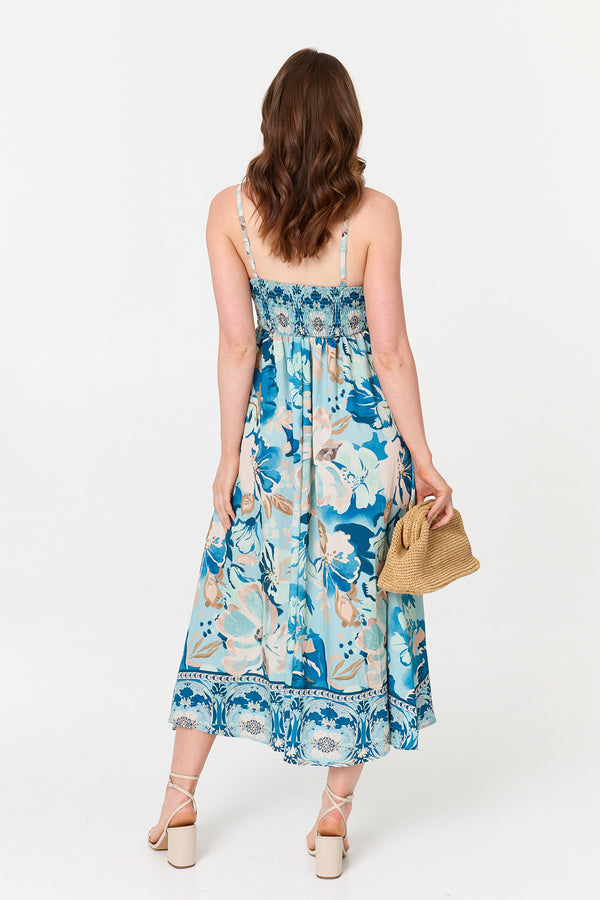 Blue | Floral A-Line Sleeveless Maxi Dress
