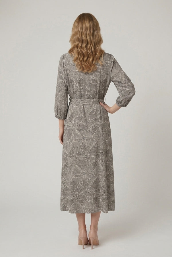 Black | Abstract Shirt Tie Waist Midi Dress