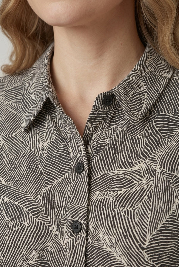 Black | Abstract Shirt Tie Waist Midi Dress